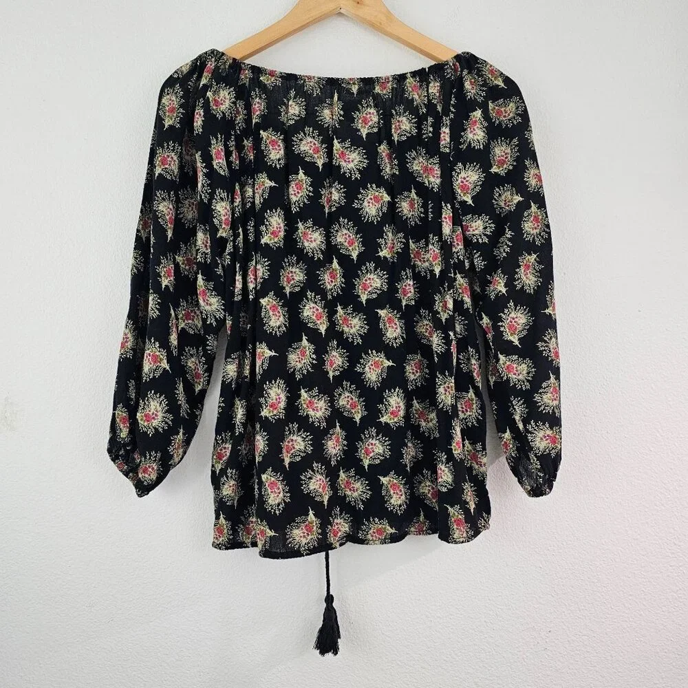 Ralph Lauren Denim & Supply Sz S Floral Peasant Blouse Gauze Boho Top Tassels - Picture 7 of 11